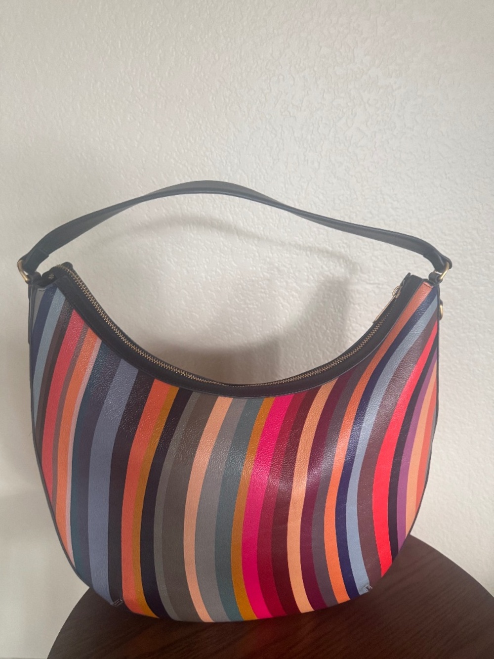 Paul Smith Swirl Stripe Leather Hobo Shoulder Bag Multicolor